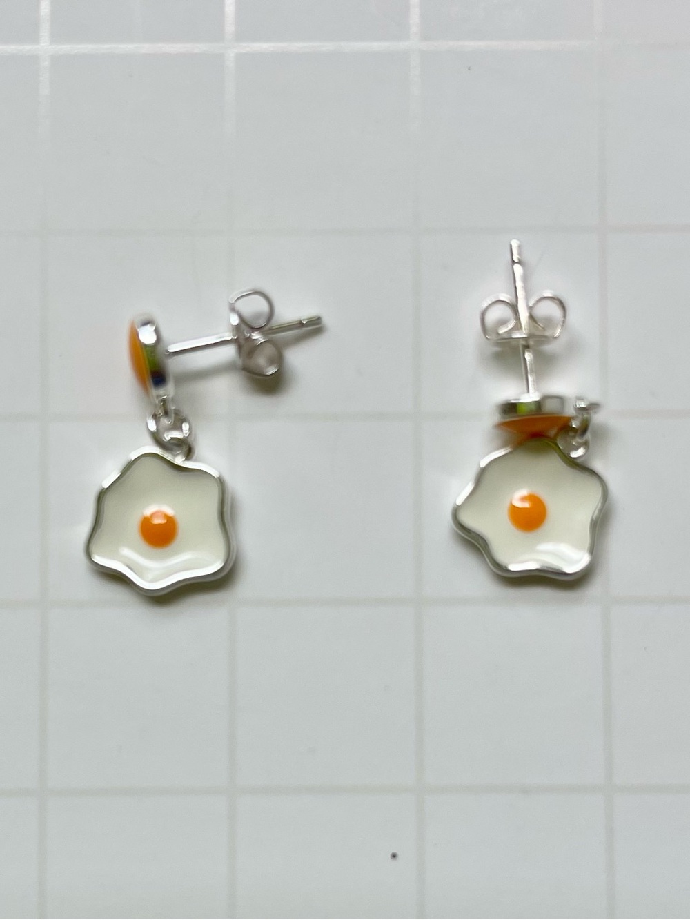 Sterling Silver Fried Egg Drop Stud Earrings